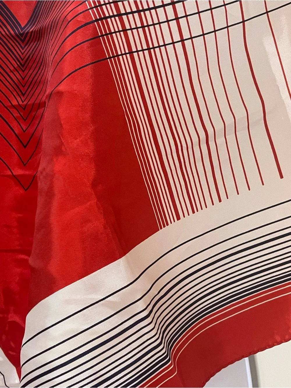 Vintage MCM Geometric Silk-Feel Square Scarf Hand Rolled Edges 25x25
